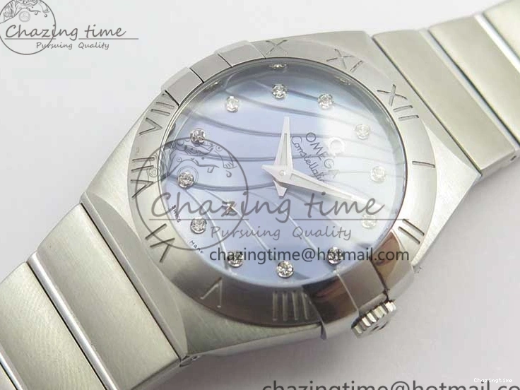 0402 Constellation Ladies 27mm ZF 1:1 Best Edition SS Blue MOP Dial on SS Bracelet ETA Quartz Youthful 7942